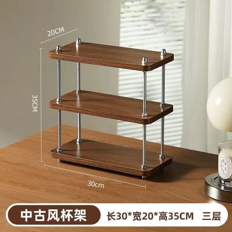 Desktop storage rack, three-layer kitchen coffee rack, office desk partition rack, desktop storage small bookshelf, water cup tea set rack