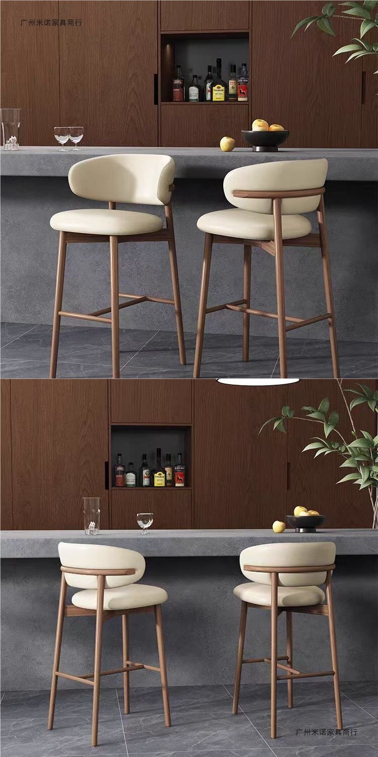 Modern solid wood bar counter chair, Nordic kitchen chair, household small dining chair, backrest, hotel restaurant, leisure high chair