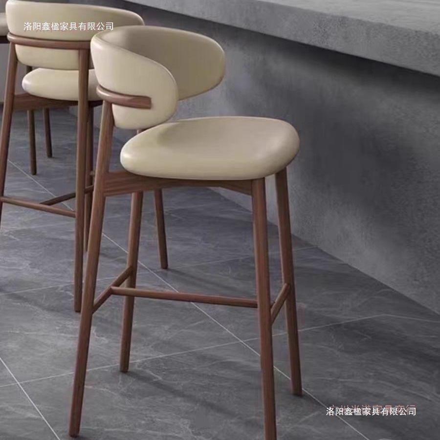 Modern solid wood bar counter chair, Nordic kitchen chair, household small dining chair, backrest, hotel restaurant, leisure high chair