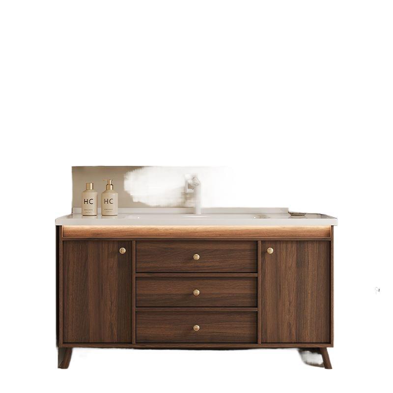 Walnut washbasin, bathroom cabinet, combination bathroom, hand washing and washing ceramic integrated washbasin, new Chinese style