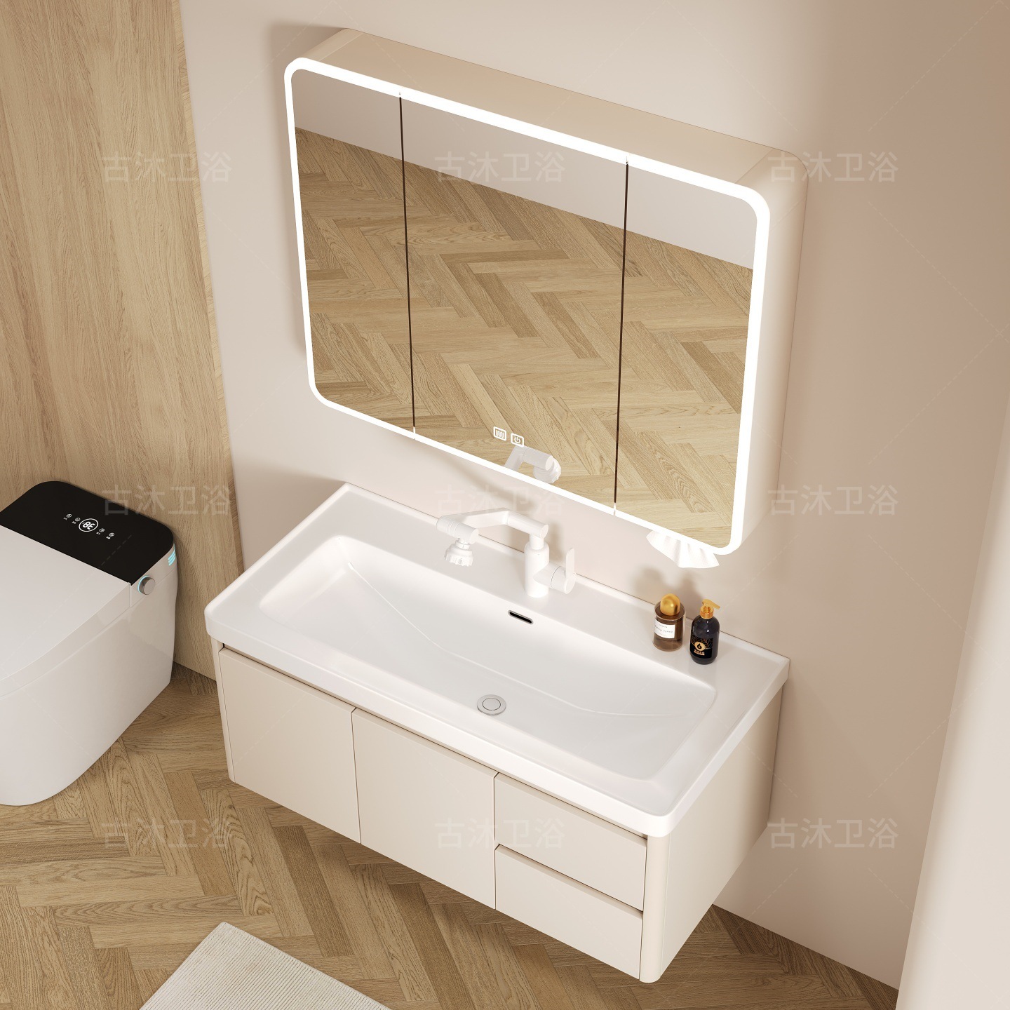 Honeycomb aluminum bathroom cabinet deepened 18cm ceramic integrated basin bathroom waterproof washing and hand washing integrated basin combination