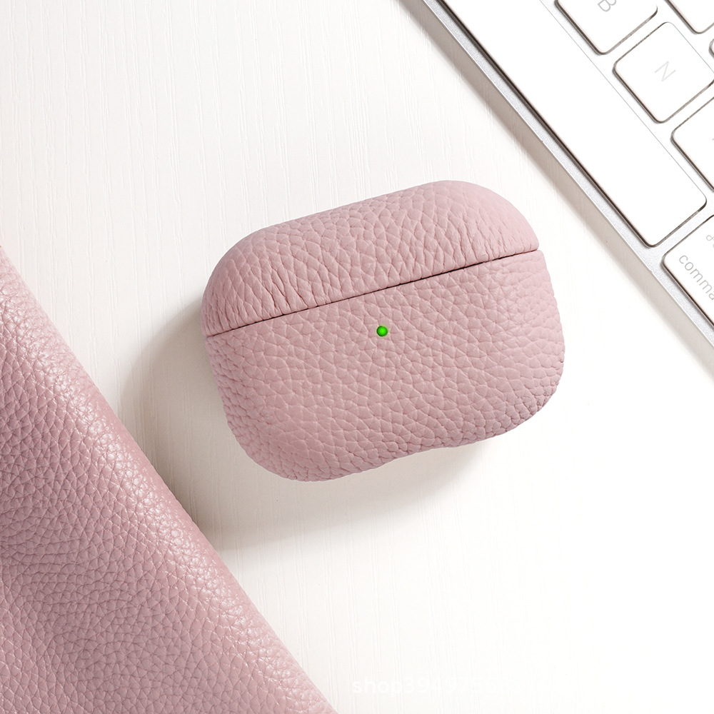Spot Airpodspro3 protective case suitable for Apple earphones Airpods4 genuine leather lychee pattern earphone case
