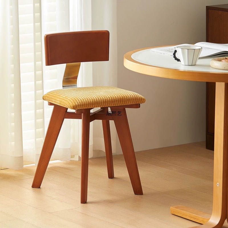 Medieval dining chairs with corduroy Nordic solid wood backrests, dining tables and chairs with wabi sabi style, designed by high-end French designers