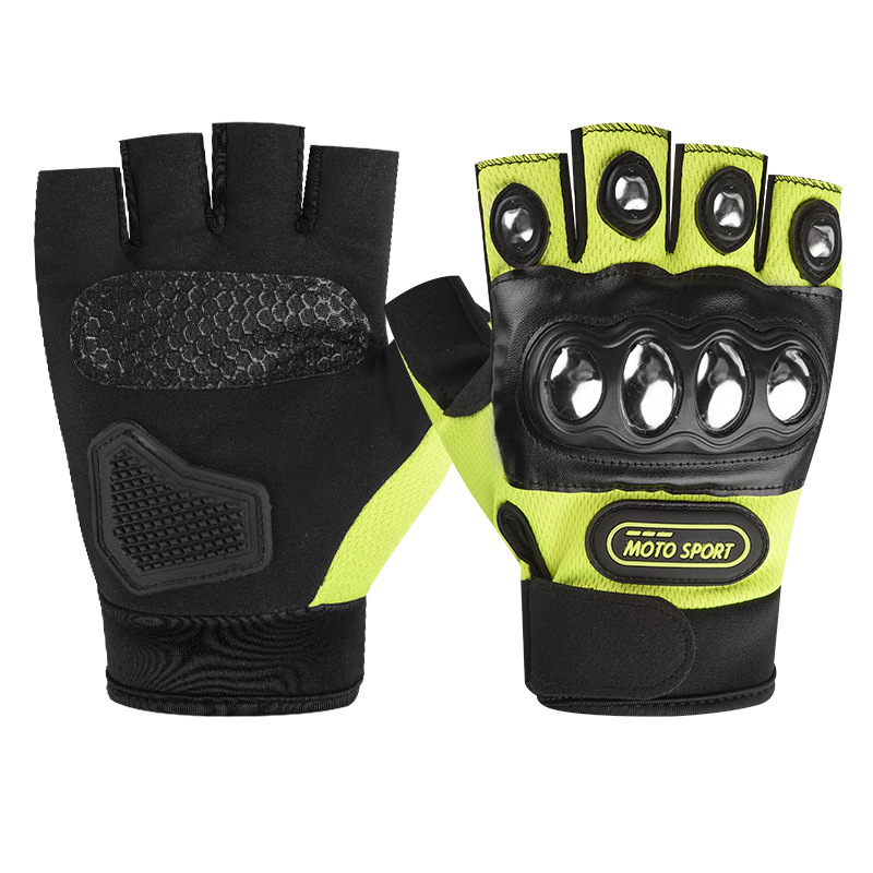 Motorcycle and motorcycle steel shell half finger riding anti slip gloves, men's mountain bike cycling exercise fitness gloves, anti cocoon