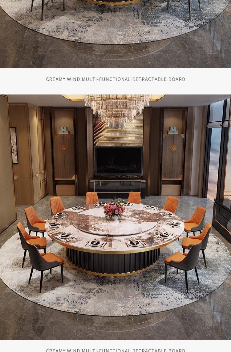Light luxury hotel rock slab electric dining table, round table with turntable, restaurant commercial induction cooker, dining table for 30 people, dining together