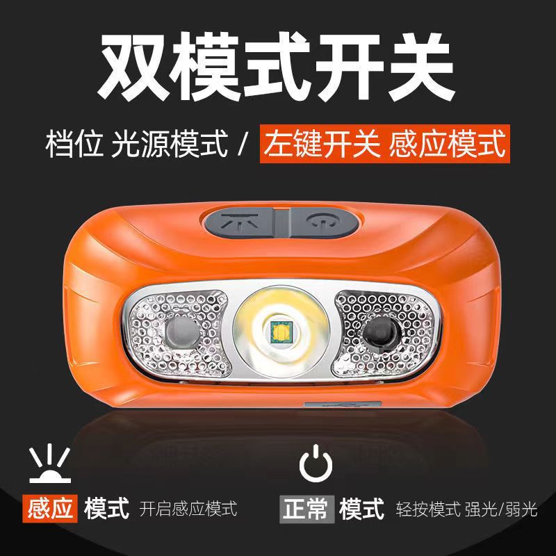 Waterproof head mounted outdoor fishing sensor LED headlight with strong light and dual lithium batteries, built-in battery for night running, 100w ultra bright