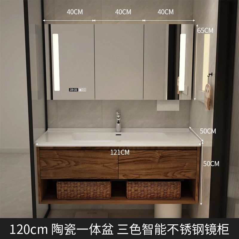 Light luxury black walnut color bathroom cabinet combination bathroom sink ceramic integrated washbasin sink sanitary ware