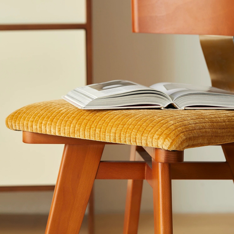 Medieval dining chairs with corduroy Nordic solid wood backrests, dining tables and chairs with wabi sabi style, designed by high-end French designers