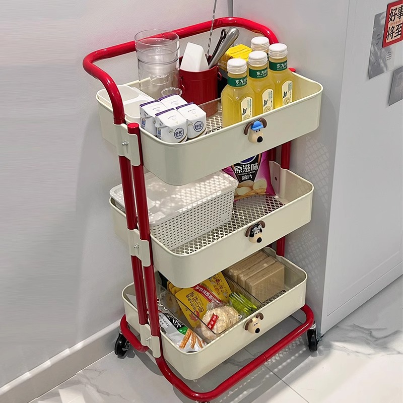 Small cart storage rack, floor standing multi-layer movable living room kitchen storage rack, dormitory snack storage cart wholesale