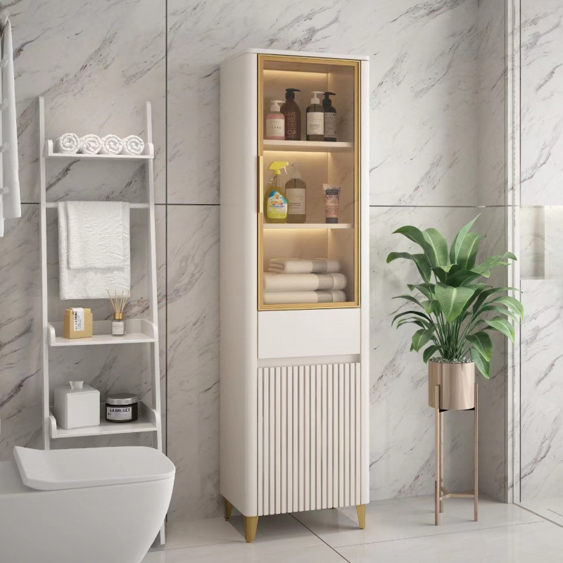 Light luxury sensor lighting bathroom side cabinet, solid wood side cabinet, waterproof standing cabinet, floor mounted bathroom storage cabinet, required