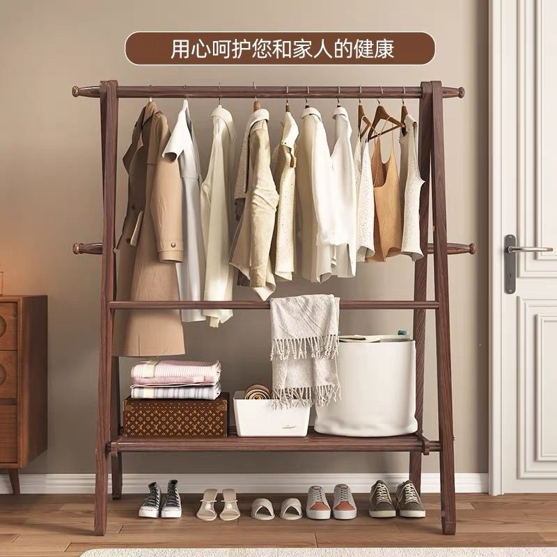 Clothes rack, foldable solid wood clothes hanger, floor to ceiling bedroom clothes hanger, home living room clothes storage room clothes drying rack