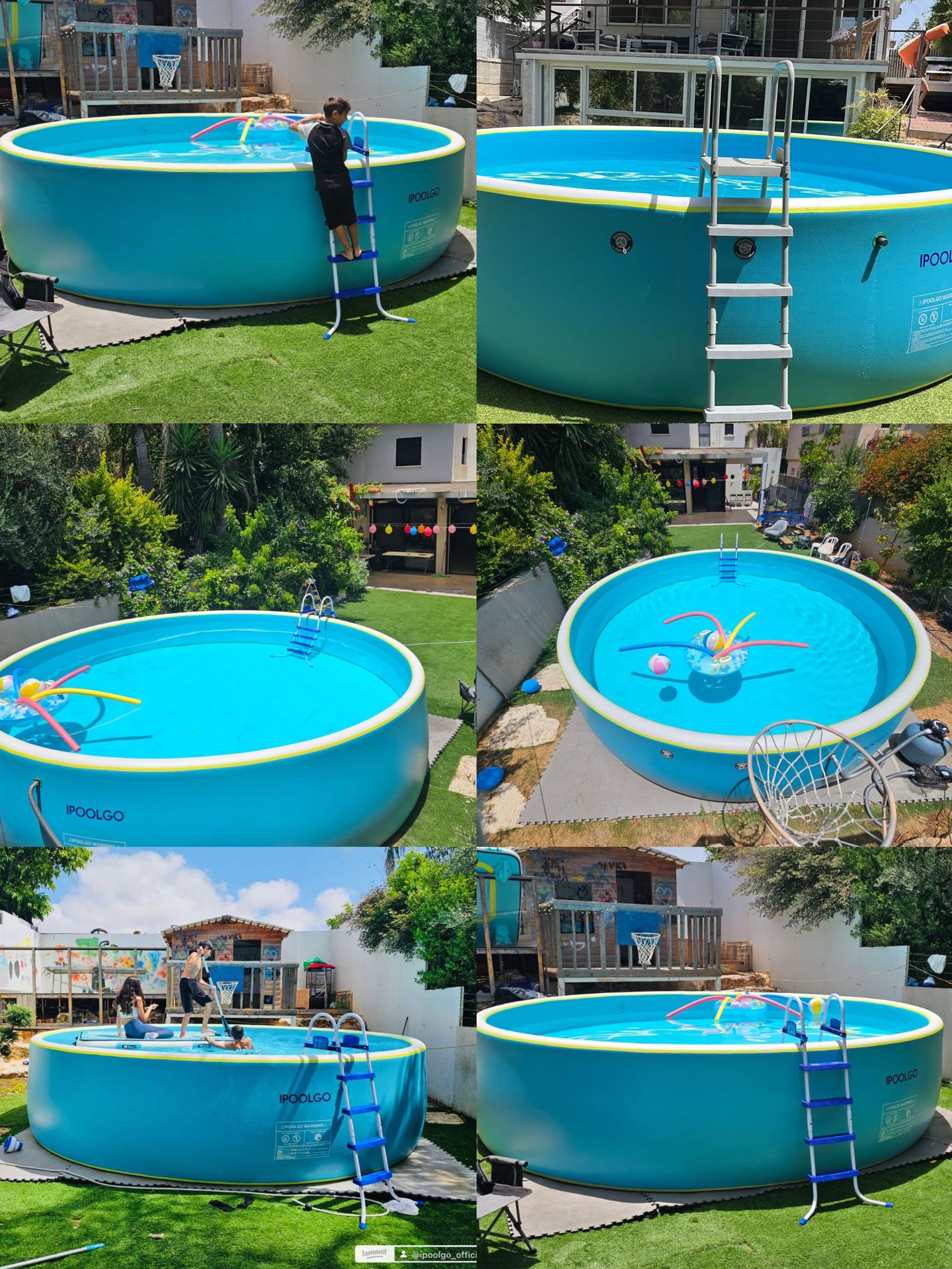 IPOOLGO double-layer inflatable brushed swimming pool circular PVC new technology with gray exterior and blue interior, novel and thickened swimming pool