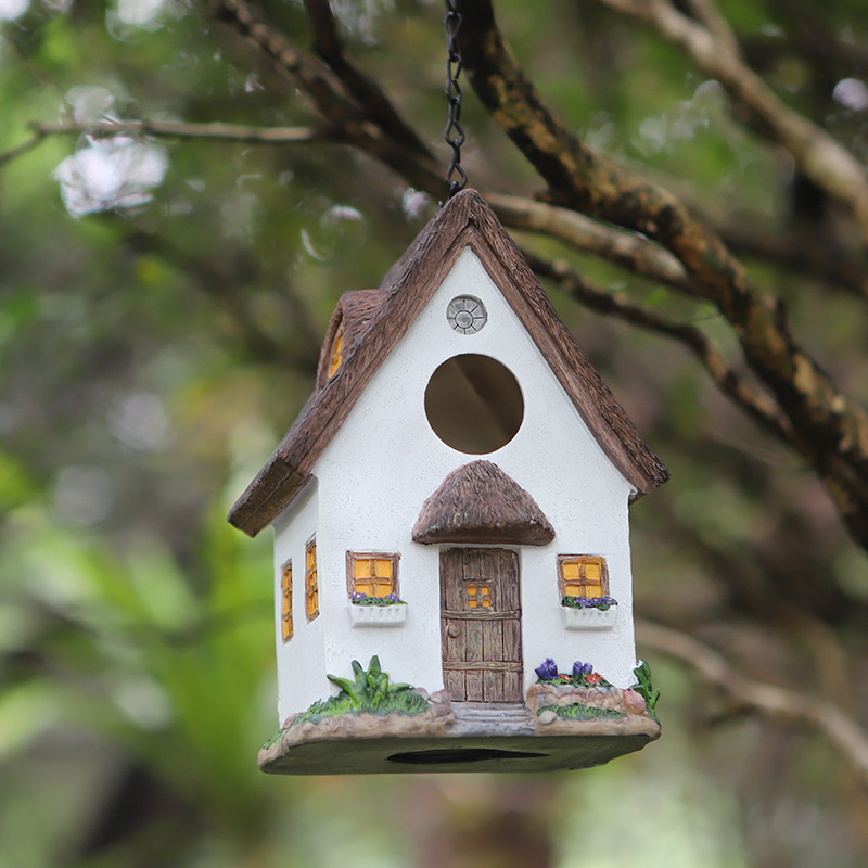 Resin bird nest, bird house, bird house, outdoor hanging courtyard garden decoration, bird feeder ornaments, resin handicrafts