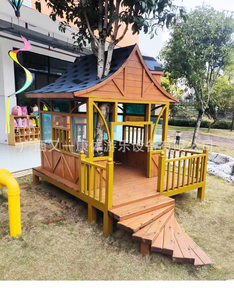 Outdoor anti-corrosion wooden cabin, treehouse, children's farm, kindergarten, wooden house, climbing and amusement facilities, puzzle solving