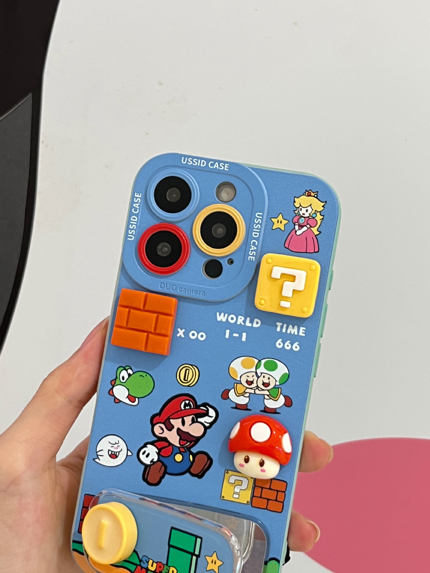 Blue Mario Apple 16 phone case, new iPhone 17 Promax mirror holder, 17air soft shell Pro