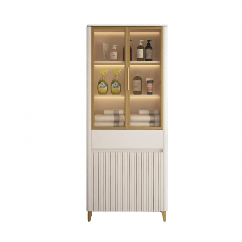 Light luxury sensor lighting bathroom side cabinet, solid wood side cabinet, waterproof standing cabinet, floor mounted bathroom storage cabinet, required