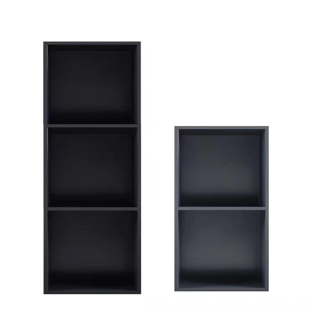 Minimally modern hotel bathroom embedded stainless steel niche brushed black titanium storage rack metal decorative cabinet