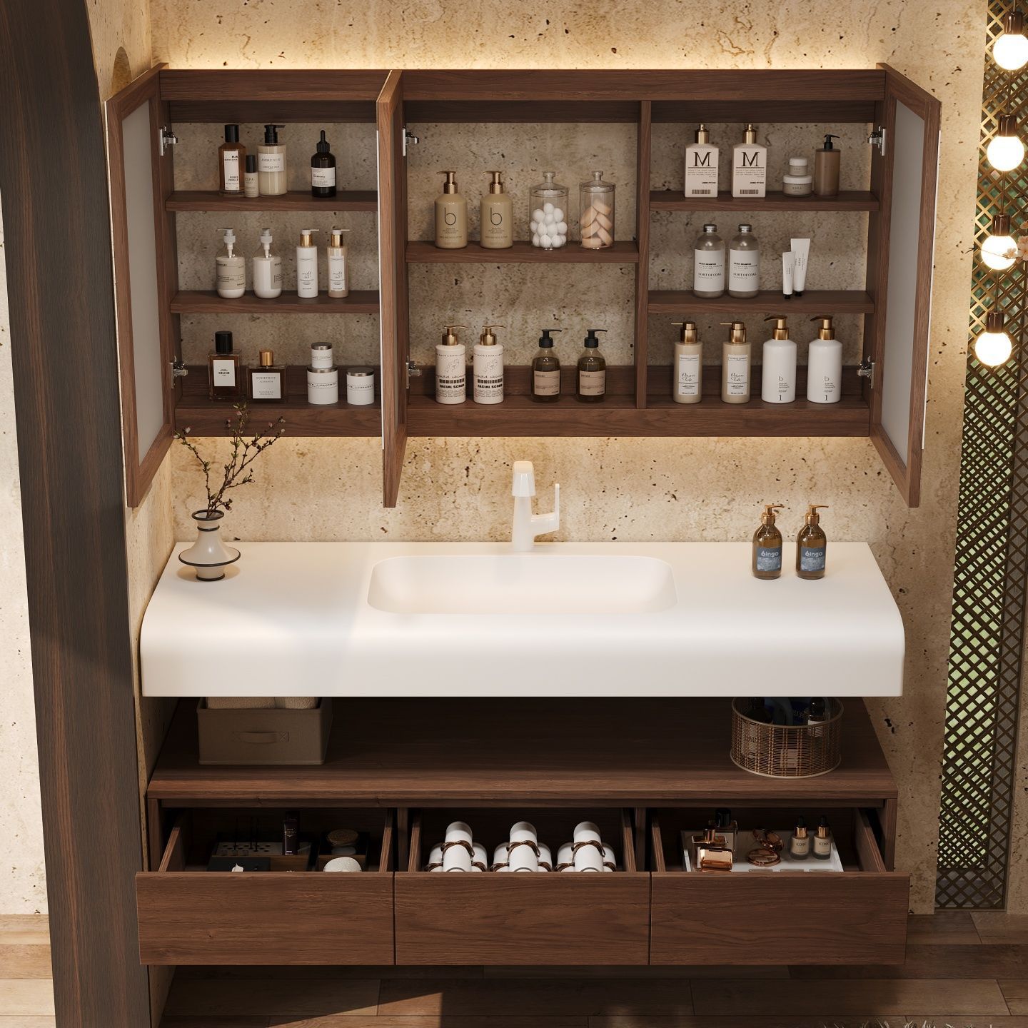 Middle ancient style new bathroom cabinet combination walnut wood skin feeling integrated basin washbasin washbasin washbasin sink bathroom cover