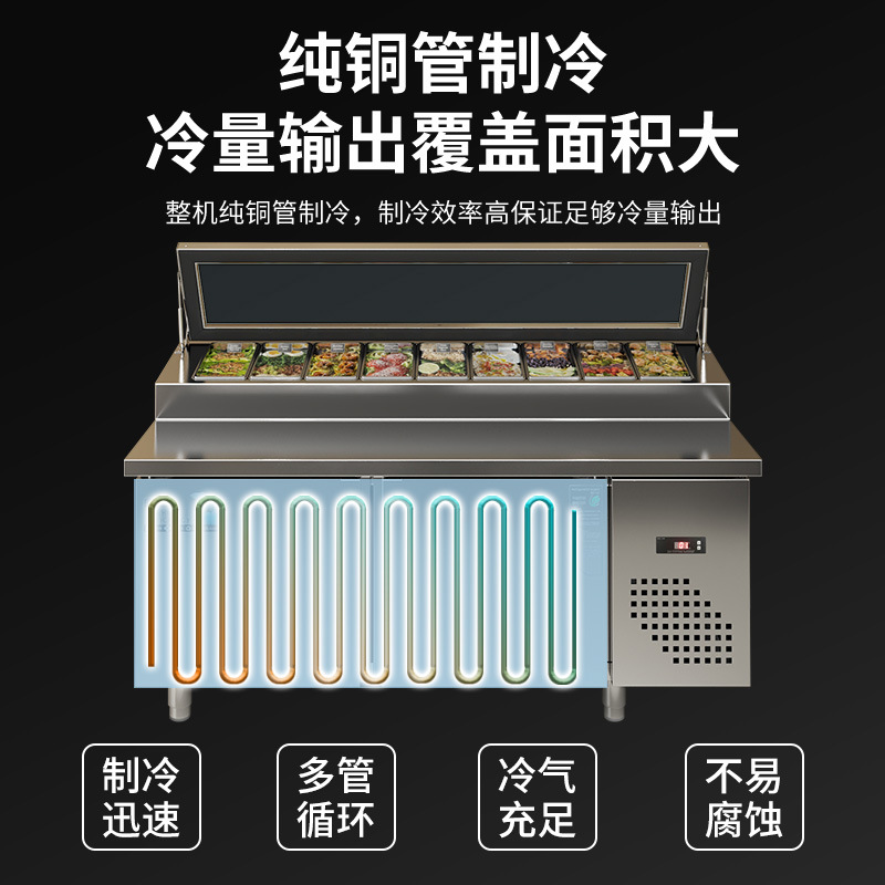 Salad table pizza commercial refrigerated salad table sushi fruit scoop operation table refrigerated workbench freezer display cabinet