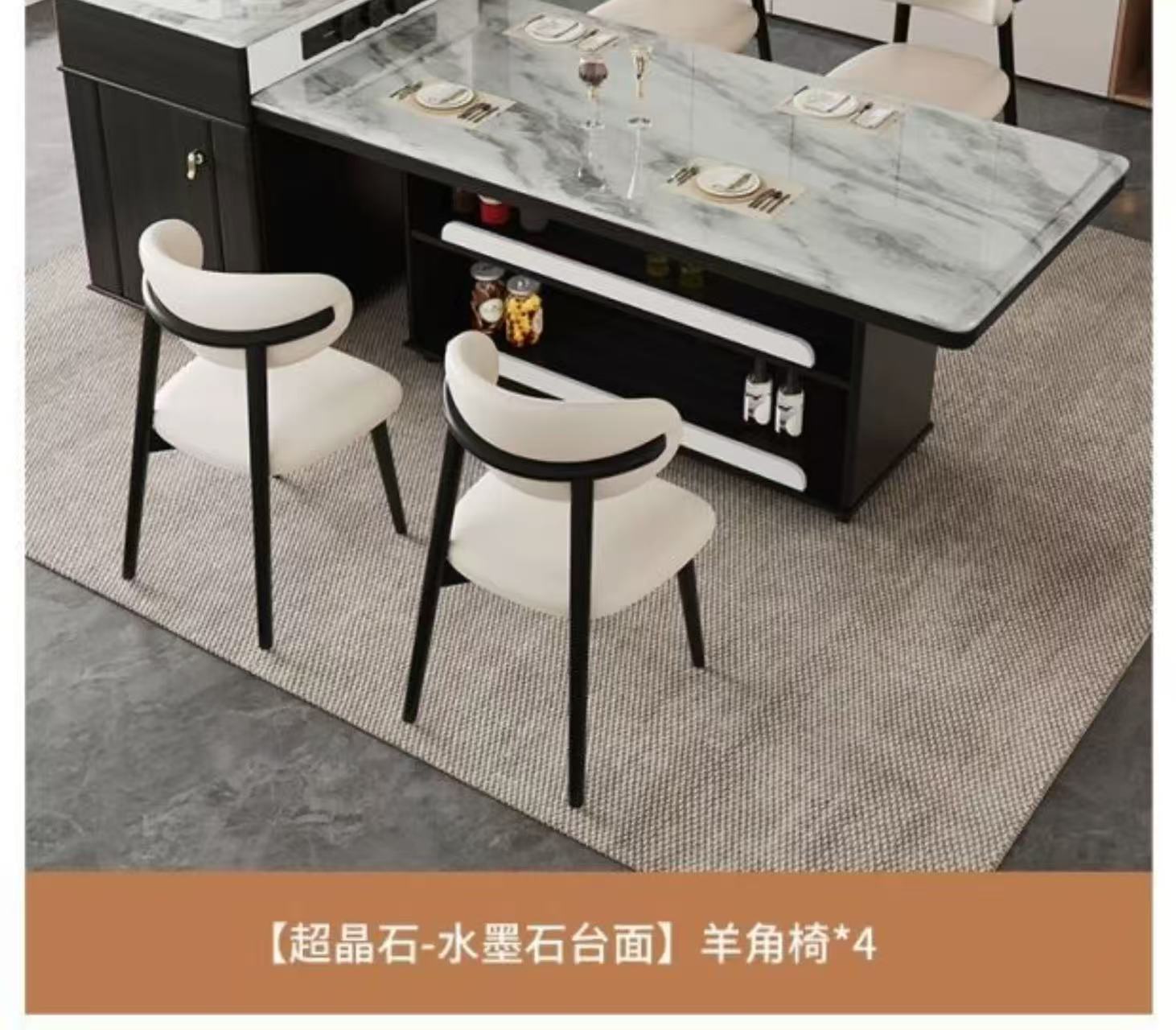 Light luxury ultra crystal island dining table with integrated retractable multifunctional household small unit modern kitchen bar table dining table