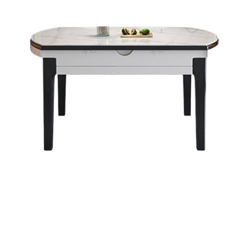 Rock board dining table and chair combination, expandable and foldable oval shaped dining table with induction cooker, small-sized household dining table