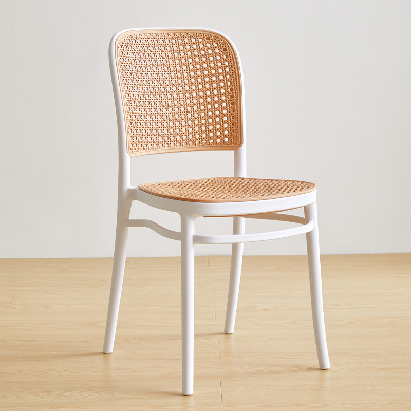 Modern minimalist plastic wicker chair for home dining, stackable backrest chair, Nordic vintage chair, restaurant hollowed out chair
