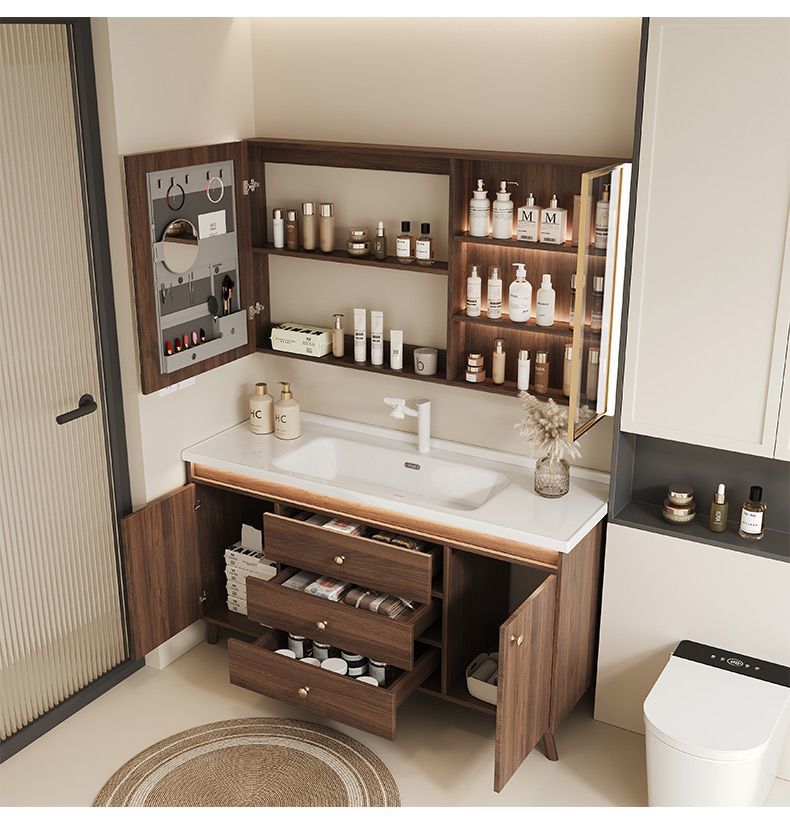 Walnut washbasin, bathroom cabinet, combination bathroom, hand washing and washing ceramic integrated washbasin, new Chinese style