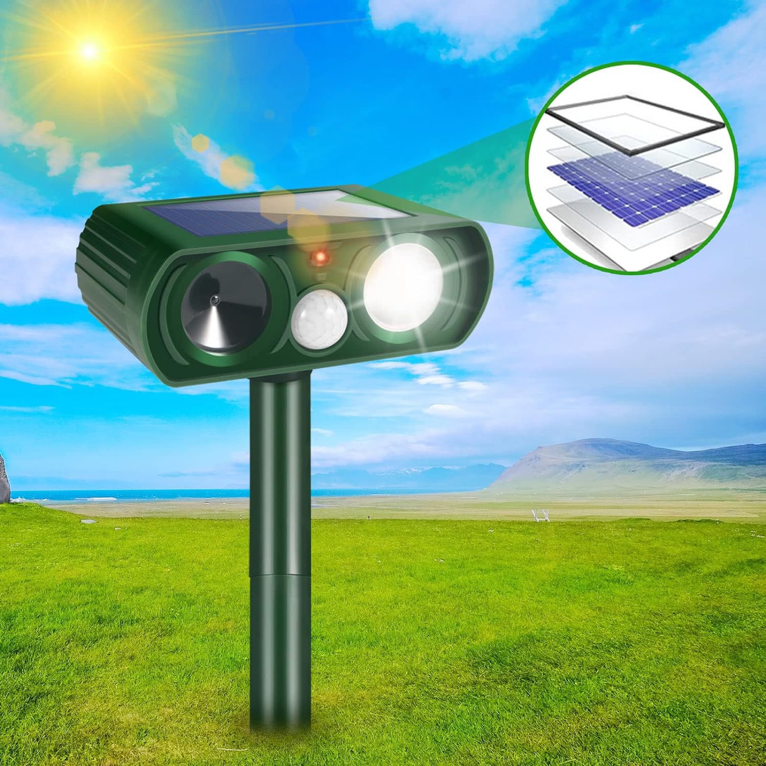 户外太阳能超声波动物驱赶器驱鼠器驱鸟器驱狗器驱兔驱鹿器跨境