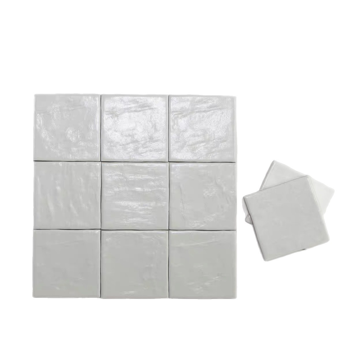 Nordic minimalist handmade ceramic tiles, pearl glazed ceramic tiles, shell gloss milky white bathroom kitchen wall tiles, dining table background wall