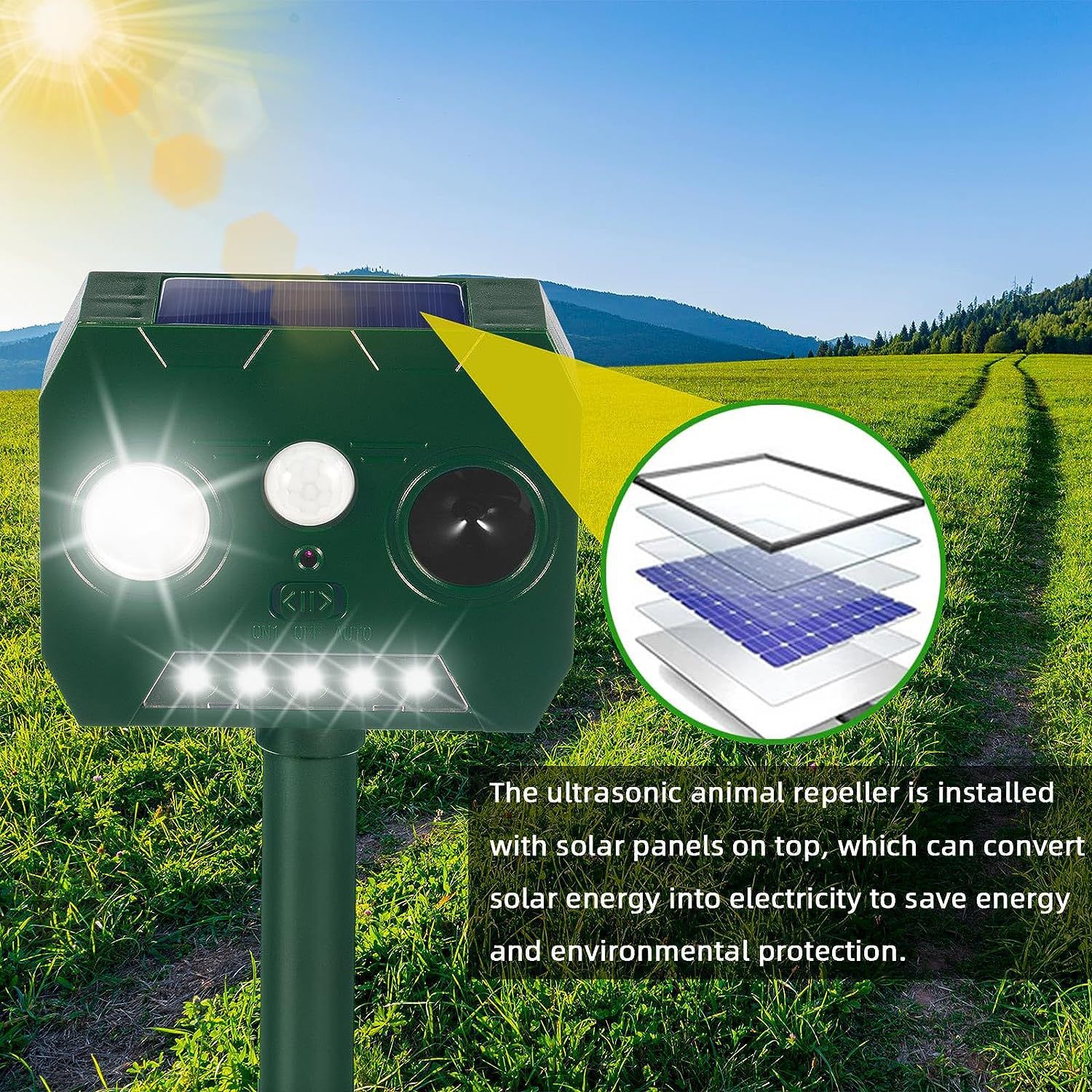 Solar powered animal repellent, outdoor ultrasonic rodent repellent, electronic insect repellent, stray cat and dog manufacturer, direct approval and delivery