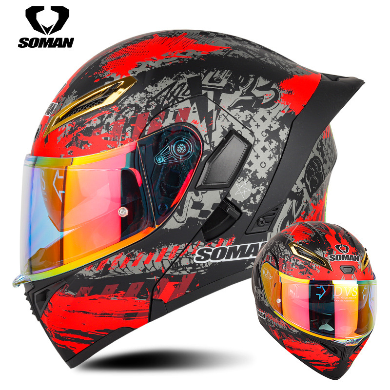Недавно модернизированный Soman Dual Lins открыл шлем Four Seasons Riding Smope Safe Helme SM955-S с цветной линзой