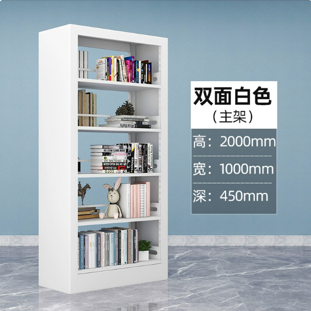 Steel bookshelf, book reading rack, household book storage rack, archive storage rack, double-sided data rack, minimalist design