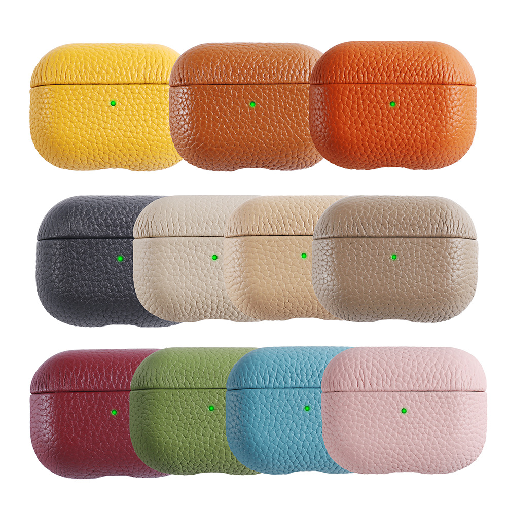 Spot Airpodspro3 protective case suitable for Apple earphones Airpods4 genuine leather lychee pattern earphone case