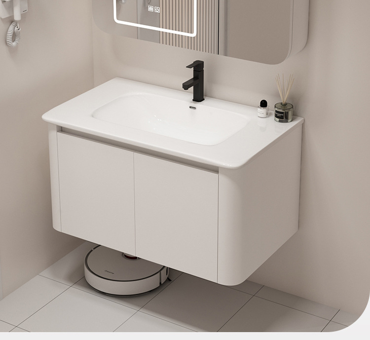 Japanese style space aluminum bathroom cabinet combination bathroom washbasin bathroom hanging cabinet ceramic integrated basin washbasin mirror cabinet