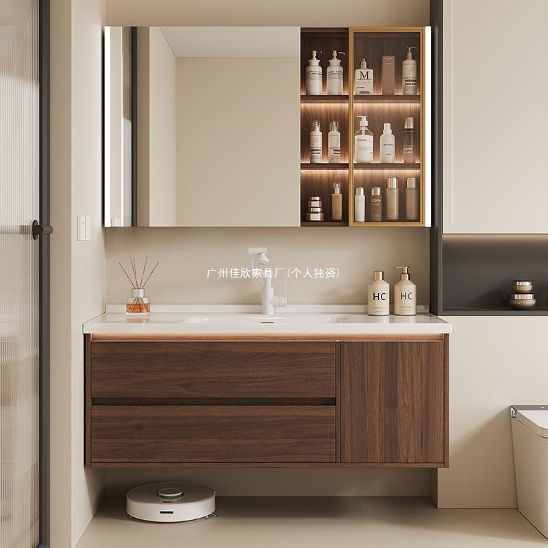 New Chinese style walnut bathroom cabinet combined with ceramic integrated basin, bathroom sink, hand washing basin cabinet, floor standing