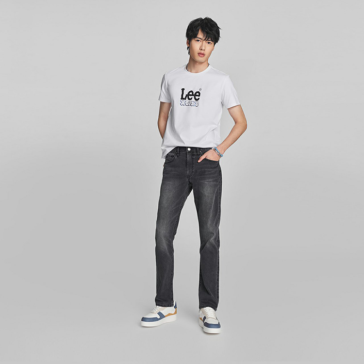 Lee SS24 726 Прямые мужские джинсы американского уличного стандарта, черно-серые
