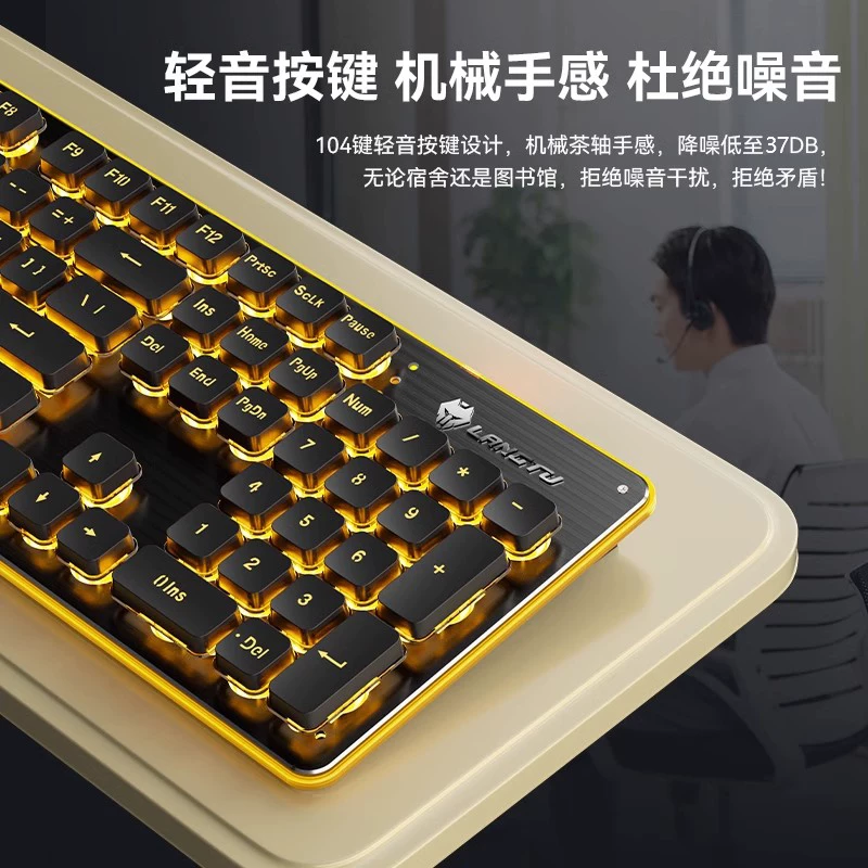 Wolf Road wired silent keyboard with high aesthetics, mechanical feel, backlit tablet, laptop, typing, female office
