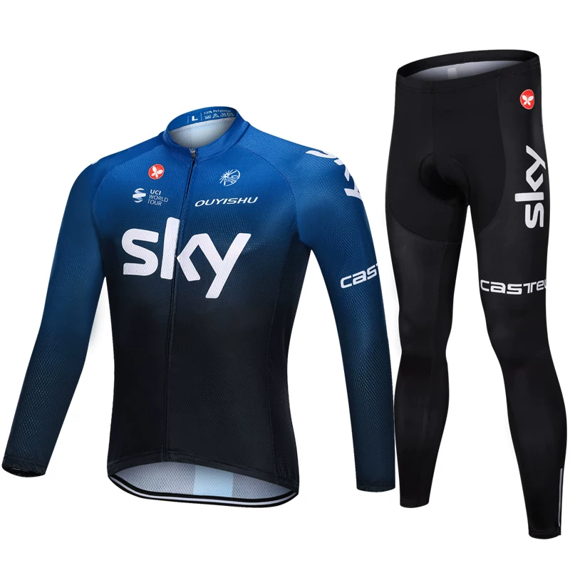 Sky cycling suit with long sleeves, men's slim fit mountain road bike, spring/summer/autumn cycling shirt, breathable and sun protection customization