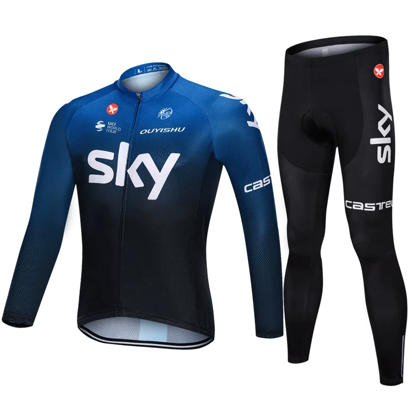 Sky cycling suit with long sleeves, men's slim fit mountain road bike, spring/summer/autumn cycling shirt, breathable and sun protection customization