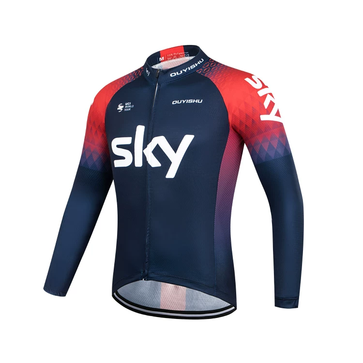 Sky cycling suit with long sleeves, men's slim fit mountain road bike, spring/summer/autumn cycling shirt, breathable and sun protection customization