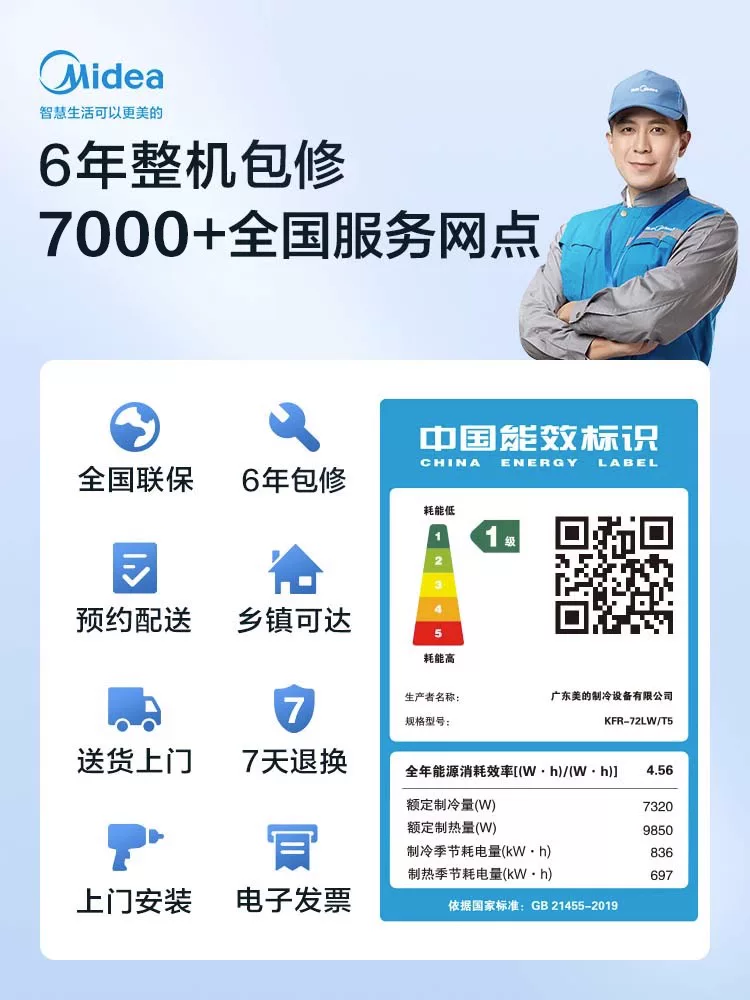 Midea Air -Condition и воздушная машина T5 Уровень 3 лошадиных сил -Эффективное инвертор шкаф