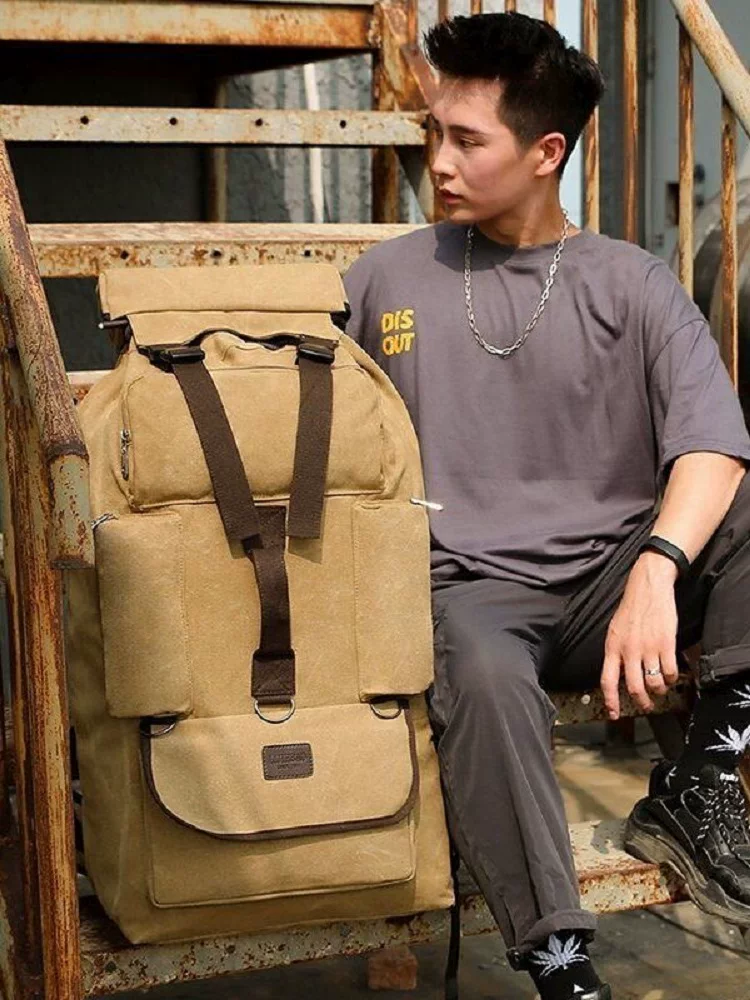 120L超大容量加厚帆布户外双肩包背包男登山包旅行装棉被搬家打工