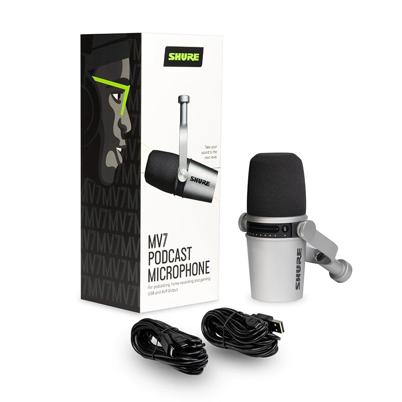 Комплект профессионального гибридного микрофона Shure MV7 Bundle Silver и наушников SRH840A
