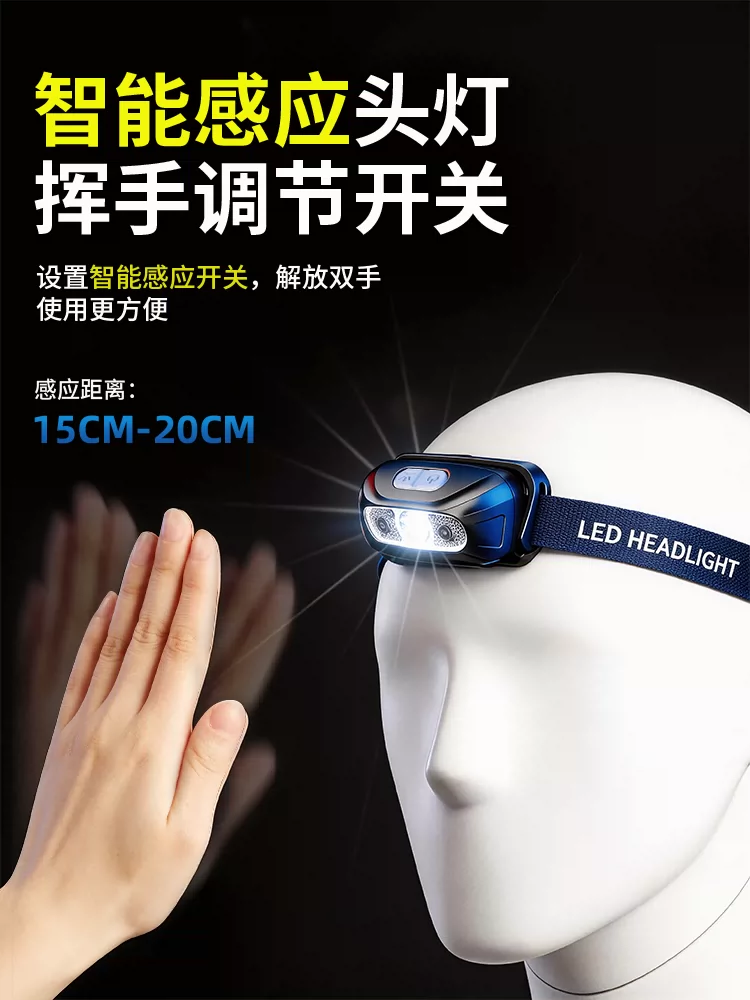 Headlight night fishing special 2026 new model with ultra long endurance sensor head mounted outdoor strong light ultra bright charging