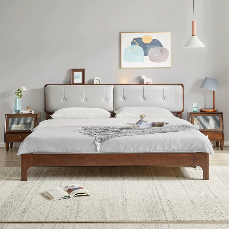 Nordic All -Solid Wood Bed Modern Минималистская 1,8 -метровая двуспальная спальня многофункциональная многофункциональная многофункция может быть отрегулирована так, чтобы быть наклоненным до 1,5 метра