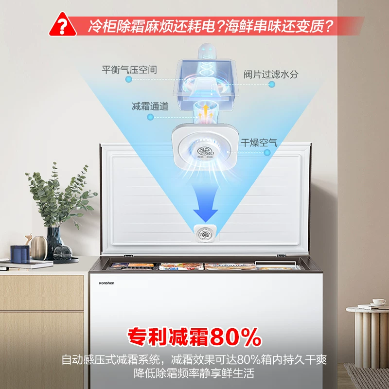 Rongsheng 300 -Liter Home использует морозильную коммерческую коммерческую большую мощность. Одиночный холодный шкаф Полный холодильник с холодильником -морозом