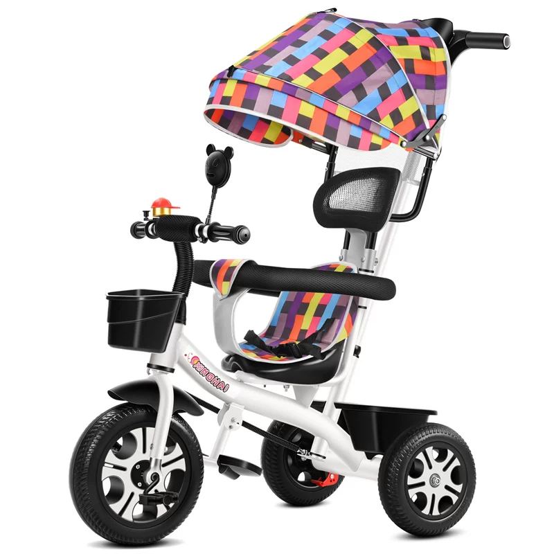 Star Child brand baby stroller, large size children's tricycle, suitable for babies aged 1-6 with push handle, high-end baby stroller with sunshade and storage basket, tricycle