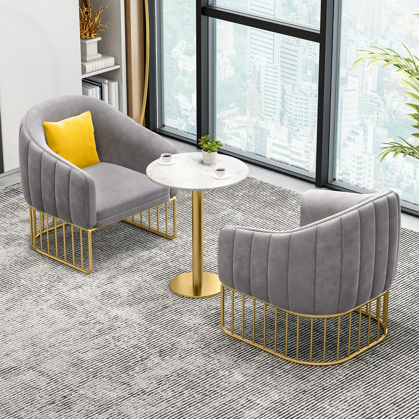 Clothing store, small sofa, nail salon, Nordic minimalist modern internet celebrity beauty salon, wrought iron leisure reception table and chair combination