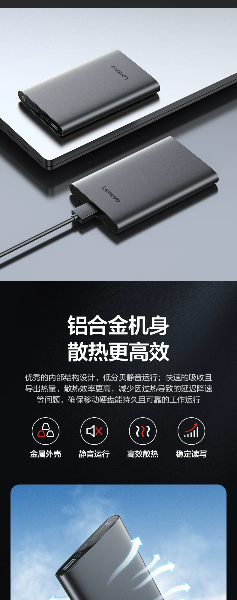 Popular Lenovo F508 portable hard drive 2t large capacity high-speed 1t USB 3.2 external tablet