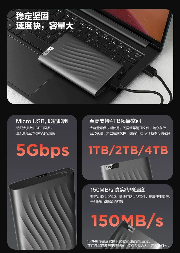 Popular Lenovo F508 portable hard drive 2t large capacity high-speed 1t USB 3.2 external tablet